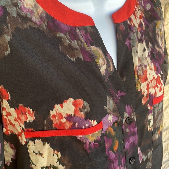 Casual career Floral Top Button Up Blouse Pockets Loose Fit Size XS - Picture 6 of 11
